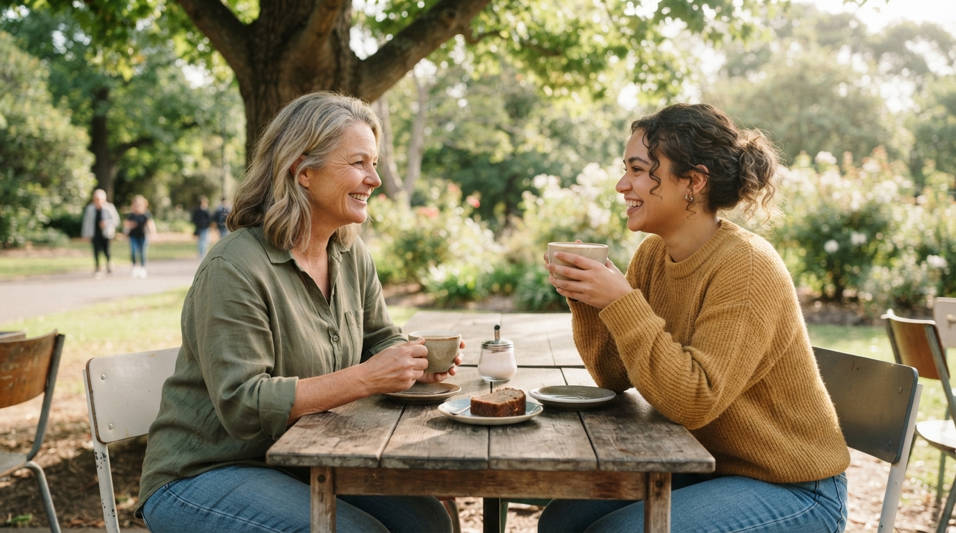 Support worker assisting a participant with ndis social and community participation activities outdoors.